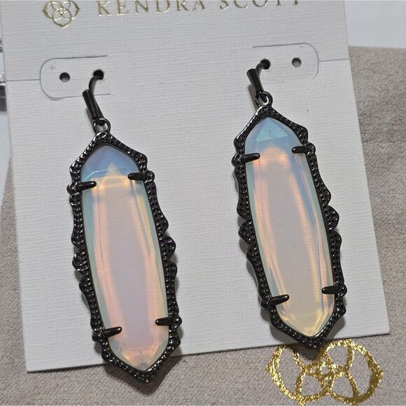 Kendra‎ Scott "Mystic Bazaar" Francie Iridescent Opalite Gunmetal Drop Earrings - Picture 3 of 4